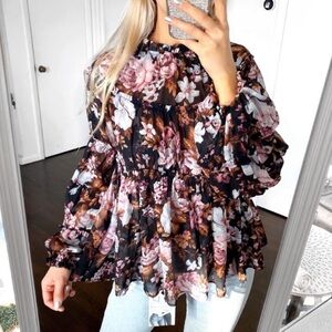 O.P.T Anthropologie boho floral Ruffle blouse
